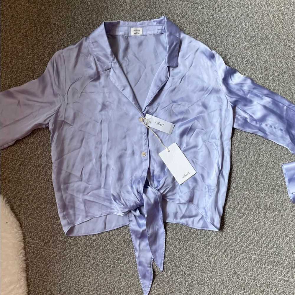Aritzia Satin Tie Front Blouse